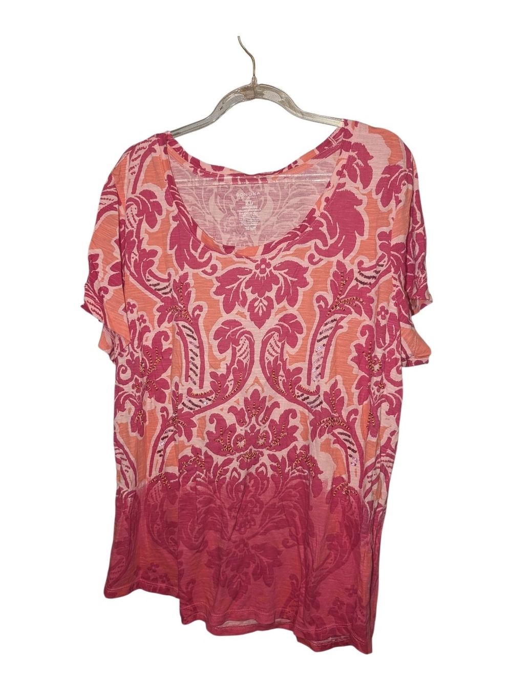 Sonoma Pink‎ & Orange Damask Short Sleeve Tunic
